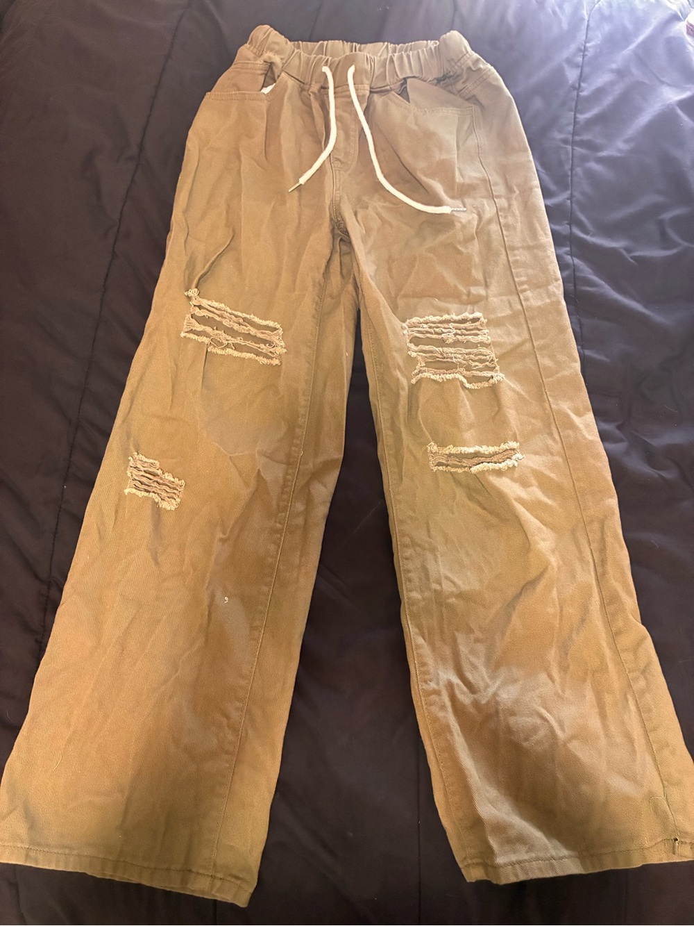 Men's Distressed Drawstring Chinos in Tan